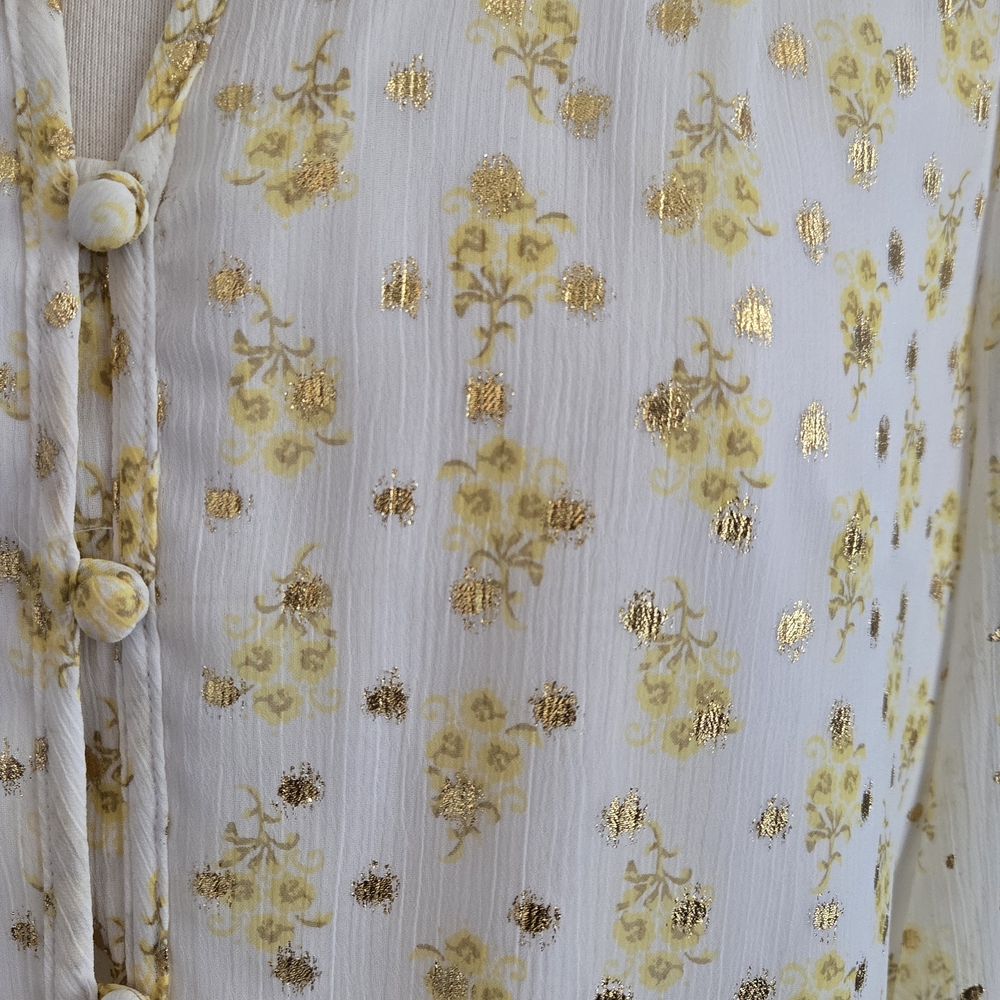 Elegant Gold Floral Sheer Blouse - Cream/Gold - Picture 6 of 6